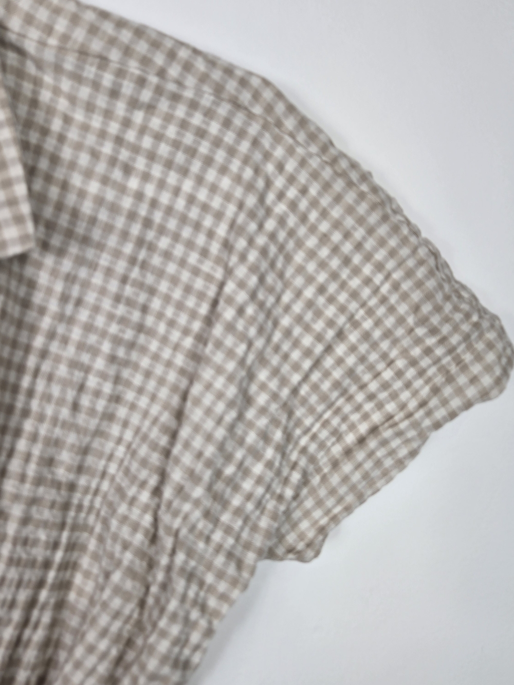 Zara Girls Gingham Twist Front Crop Top Beige Check Linen Blend Size 9 NWOT - Picture 2 of 5